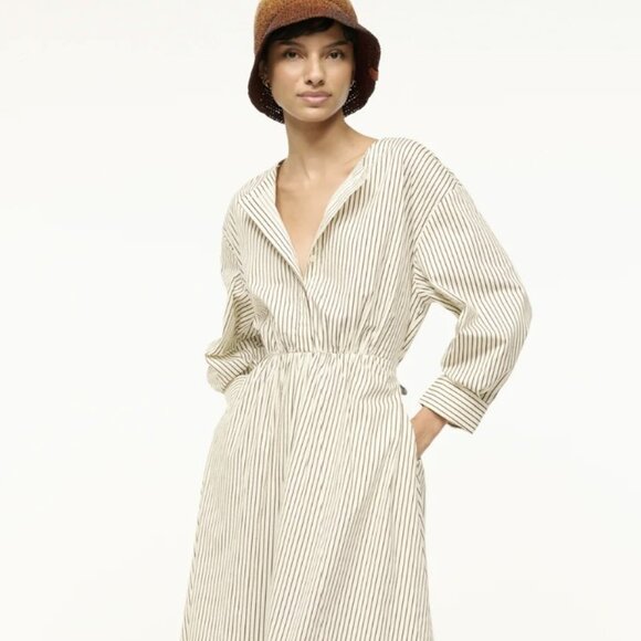 STAUD Dresses & Skirts - STAUD / Cafu Dress ~ Ivory/Dark Oak Micro Stripe